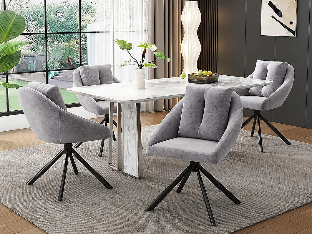 Set van 4 Fluwelen draaistoelen - metalen structuur - Grijs