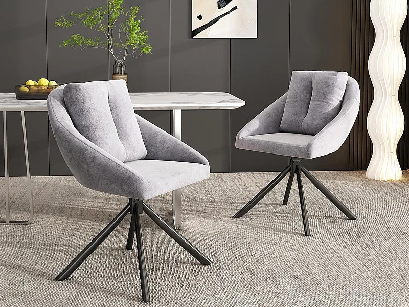 Lot de 2 Chaises pivotantes en velours - structure en métal - Gris
