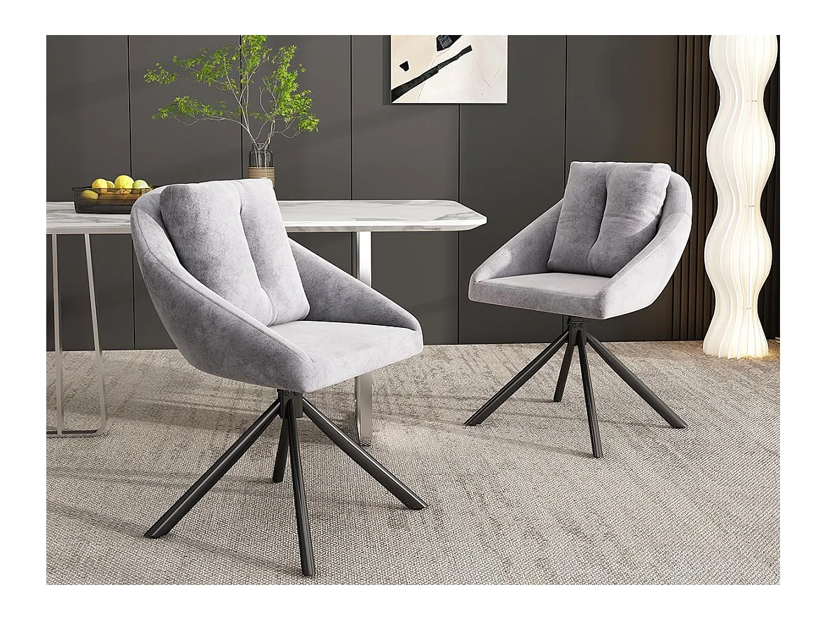 Lot de 2 Chaises pivotantes en velours - structure en métal - Gris