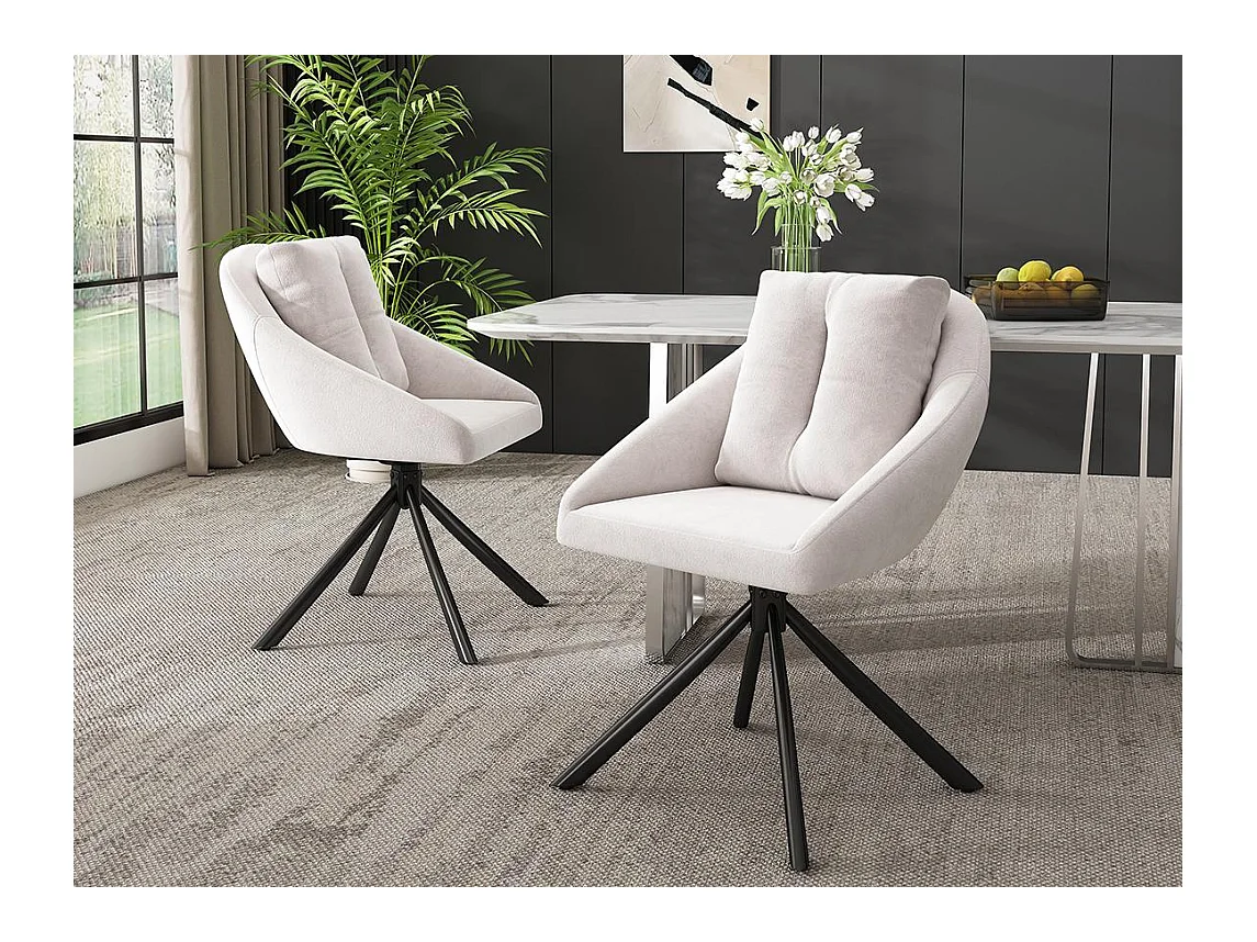 Lot de 2 Chaises pivotantes en velours - structure en métal - Beige