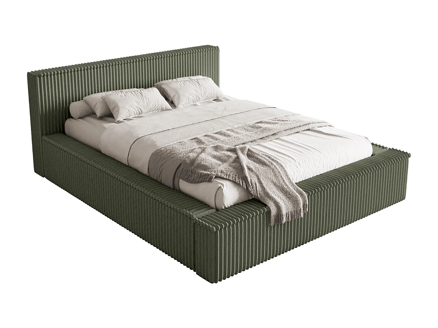 Polsterbett mit Breitcord-Bezug und Stauraum - Khaki - 140x200 cm - AFFOLIO