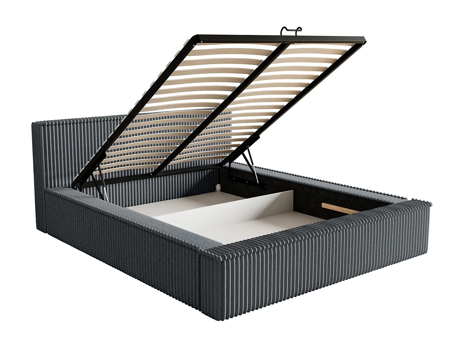 Opbergbed met hoofdeinde - 140x200 cm - in grijs corduroy - AFFOLIO