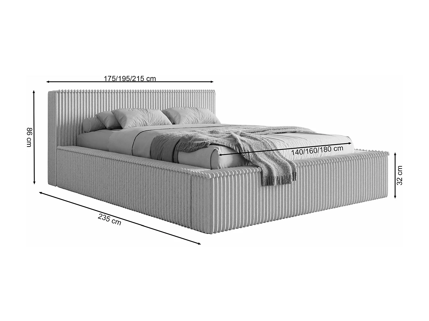 Opbergbed met hoofdeinde - 140x200 cm - in donkerbeige corduroy - AFFOLIO