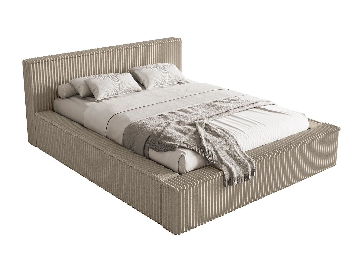 Opbergbed met hoofdeinde - 140x200 cm - in donkerbeige corduroy - AFFOLIO
