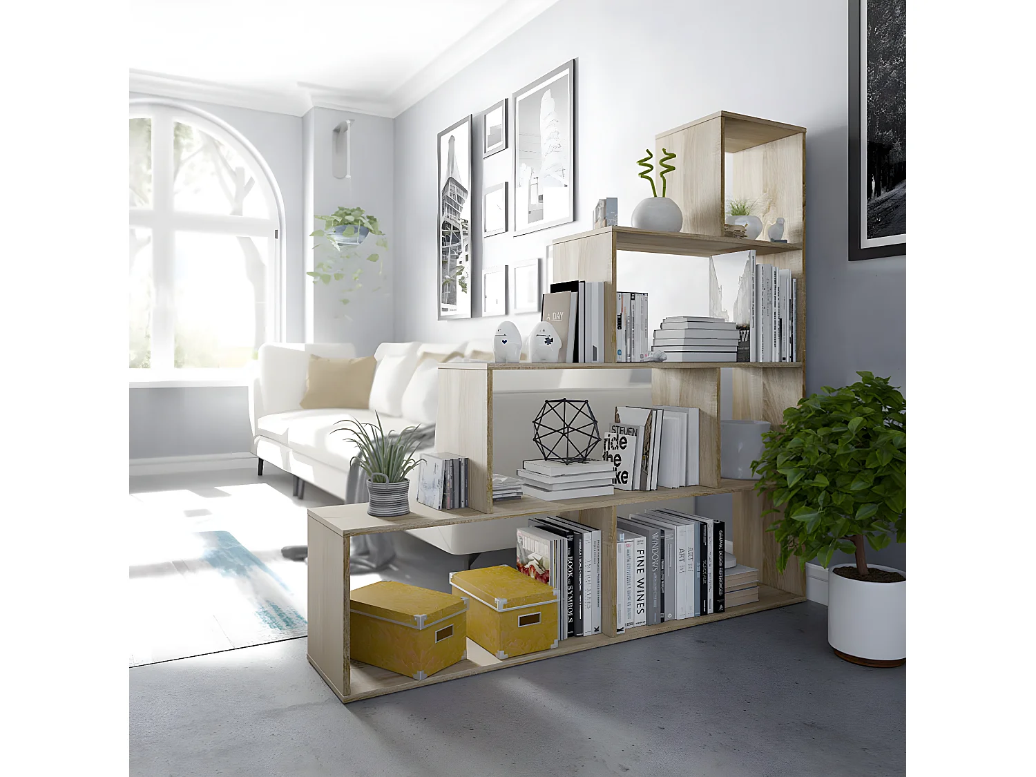 Bibliothèque avec 4 étagères couleur Chêne Canadien en mélamine - Longueur 145 x Hauteur 145 x Profondeur 29 cm