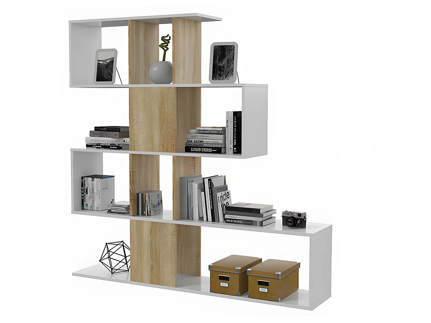 Etagère couleur blanc artic - chêne canadien en bois - Longueur 145 x Hauteur 145 x Profondeur 29 cm