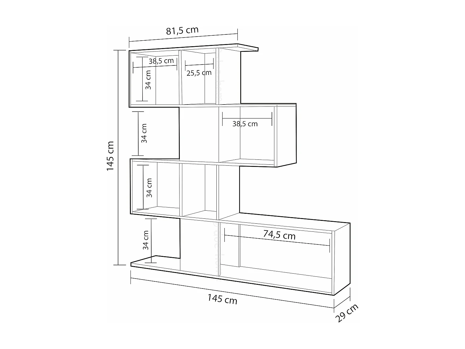 Etagère couleur blanc artic - chêne canadien en bois - Longueur 145 x Hauteur 145 x Profondeur 29 cm