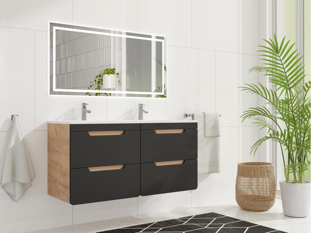 Meuble sous vasque suspendu coloris naturel et anthracite - 120 cm - ARUBA