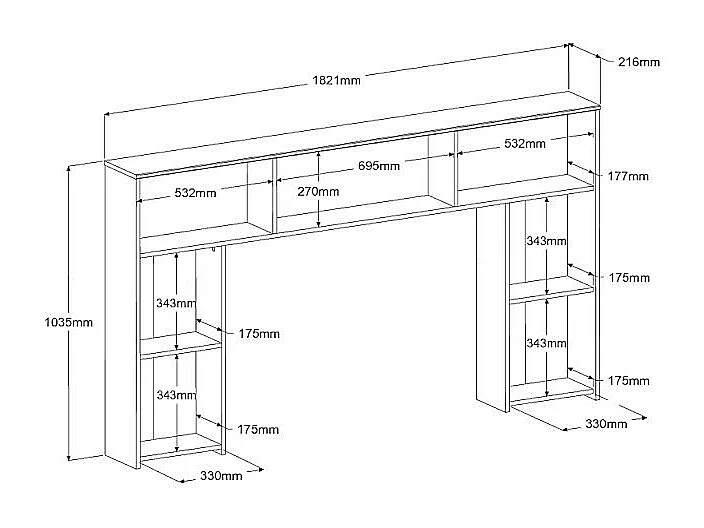 Testata con scomparti 140 cm Naturale e Nero - KINSELIA