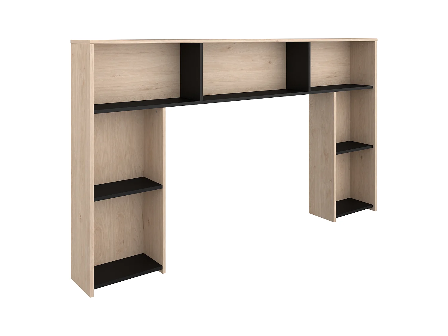 Tête de lit avec rangements 140 cm - Coloris : Naturel et noir - KINSELIA