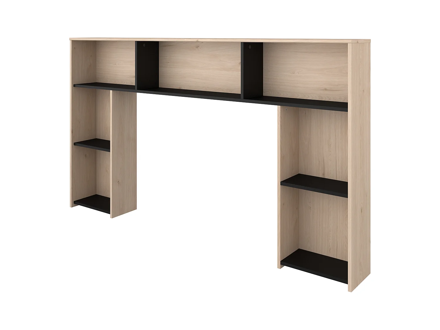 Tête de lit avec rangements 140 cm - Coloris : Naturel et noir - KINSELIA