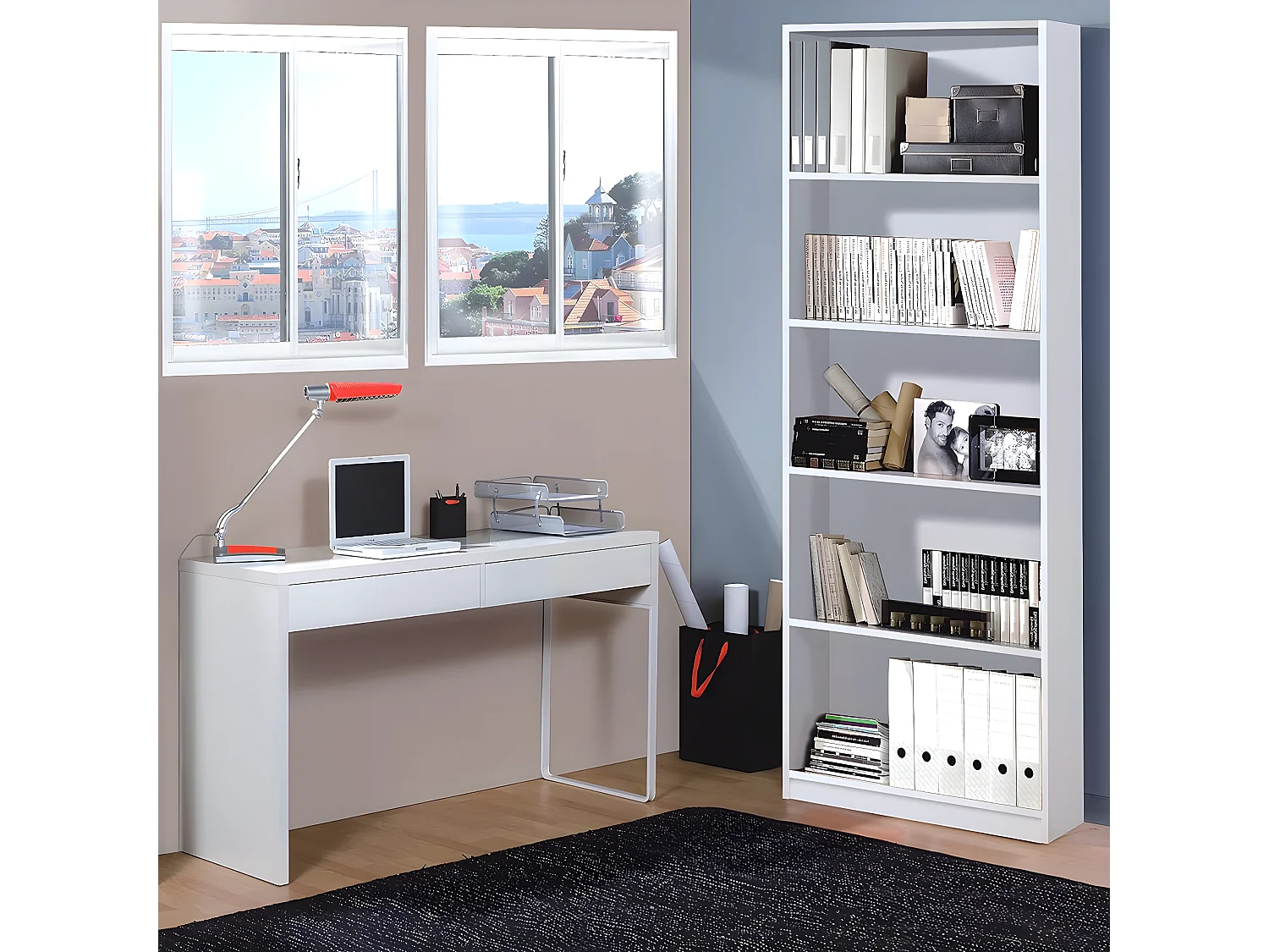 Bureau reversible avec tiroir couleur Blanc Artic - Longueur 138 x Hauteur 75 x Profondeur 50 cm