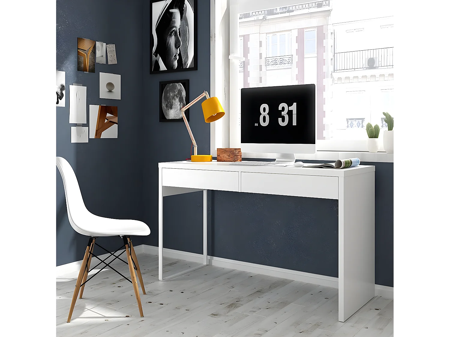 Bureau reversible avec tiroir couleur Blanc Artic - Longueur 138 x Hauteur 75 x Profondeur 50 cm