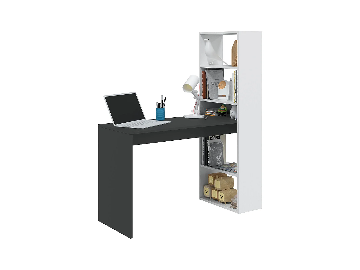 Bureau réversible en mélaminé couleur blanc artic gris anthracite - Longueur 120 x Hauteur 144 x Profondeur 53 cm