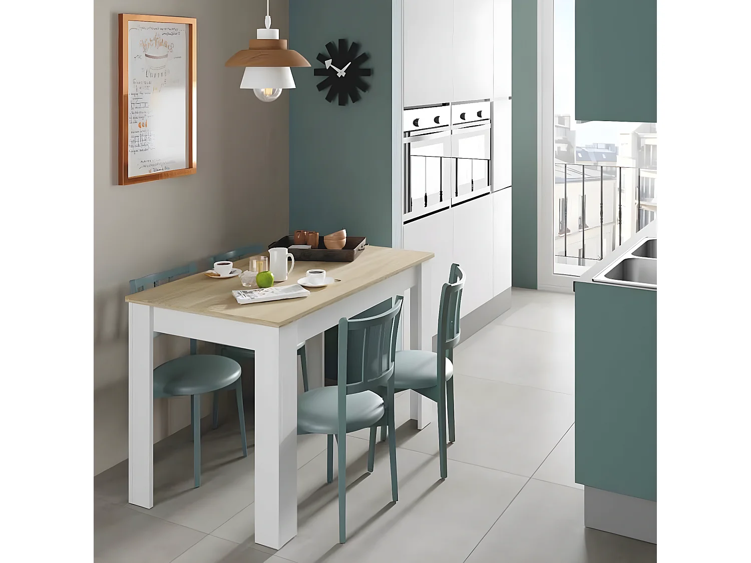 Table auxiliaire fixe couleur chêne canadien / blanc artic -  Longueur 109 x Hauteur 78 x Profondeur 67 cm