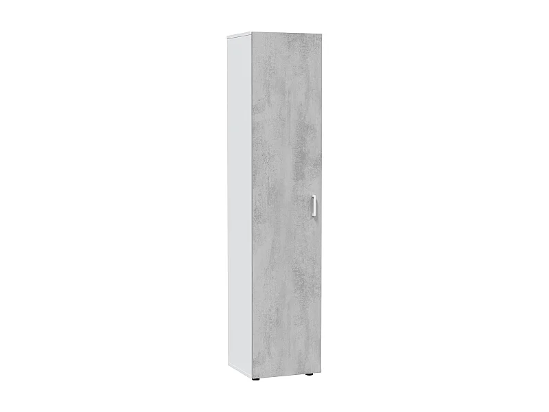 Armoire  meuble de rangement en panneau de particules mélaminé couleur blanc mat et gris ciment - Longueur 41 x Hauteur 182 x Profondeur 37 cm