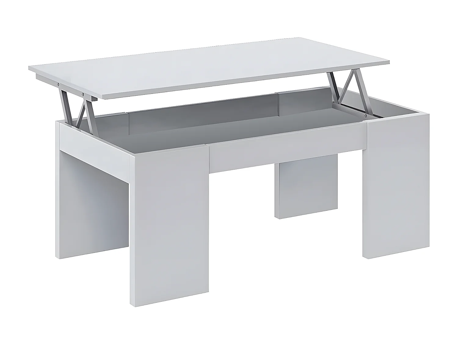 Table Basse à Plateau Relevable couleur blanc brillant - Longueur 100 x Hauteur 42/54 x Profondeur 50 cm