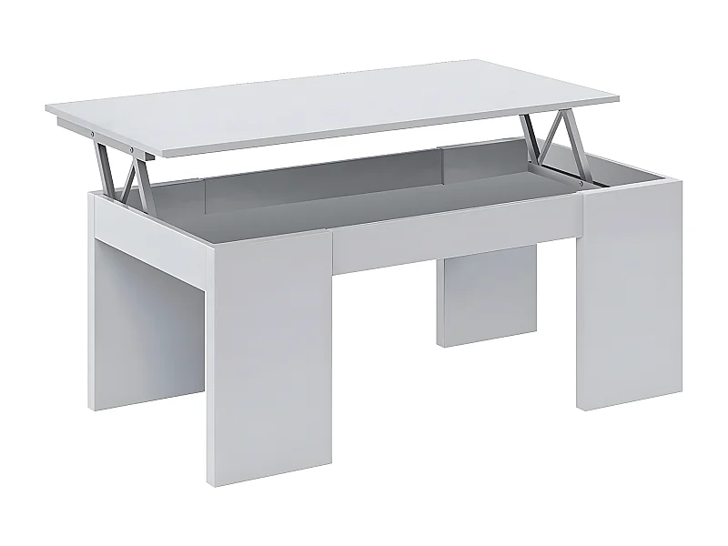 Table Basse à Plateau Relevable couleur blanc brillant - Longueur 100 x Hauteur 42/54 x Profondeur 50 cm