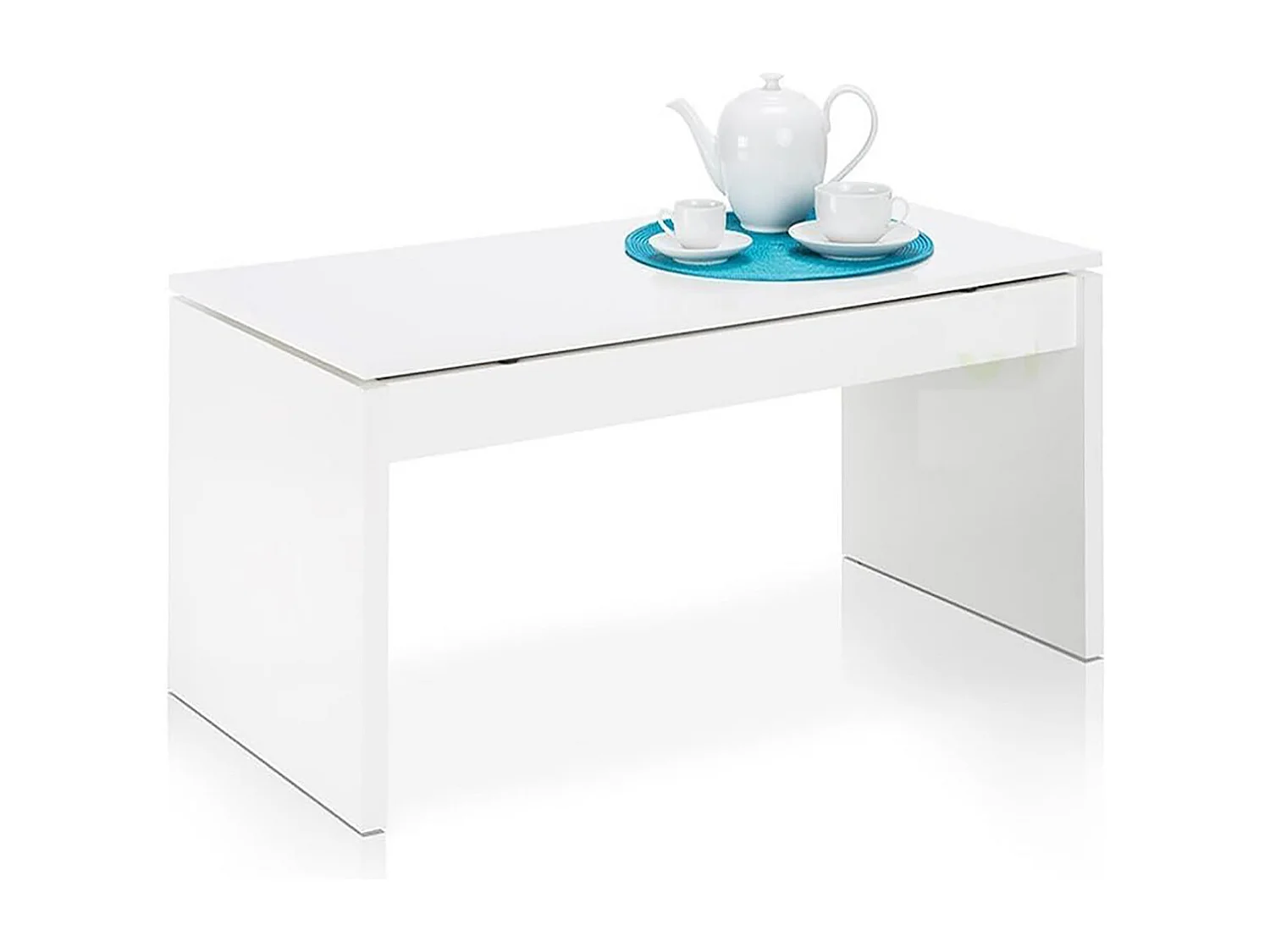 Table Basse finition Blanc brillant Avec Plateau Relevable - Longueur 102 x Hauteur 43/54 x Profondeur 50 cm