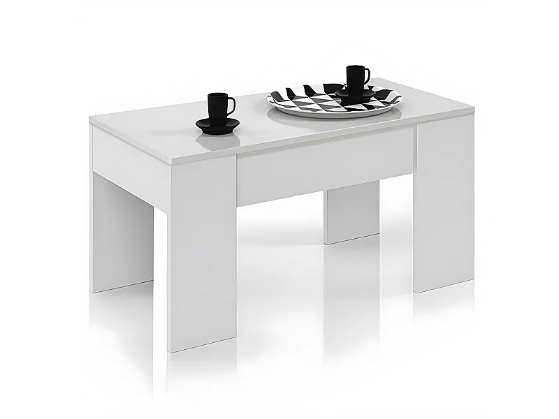 Table Basse modulable couleur blanc artic -Longueur 100 x Hauteur 45/56 x Profondeur 50 cm