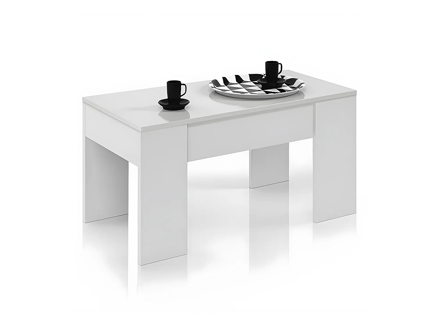 Table Basse modulable couleur blanc artic -Longueur 100 x Hauteur 45/56 x Profondeur 50 cm