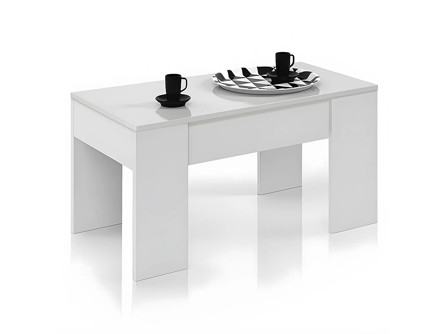 Table Basse modulable couleur blanc artic -Longueur 100 x Hauteur 45/56 x Profondeur 50 cm