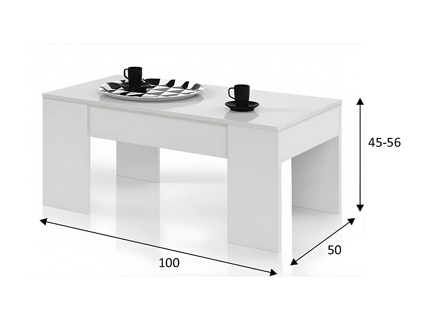 Table Basse modulable couleur blanc artic -Longueur 100 x Hauteur 45/56 x Profondeur 50 cm