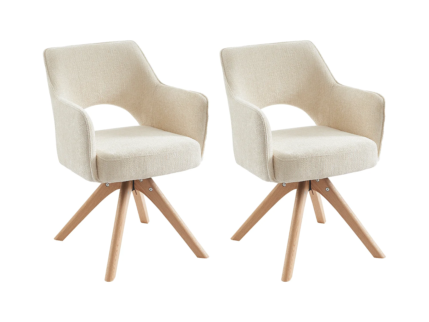 Conjunto de 2 sillas giratorias con reposabrazos en tela y roble - Crema - KONYA