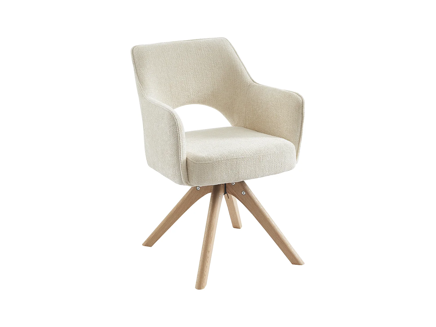 Conjunto de 2 sillas giratorias con reposabrazos en tela y roble - Crema - KONYA