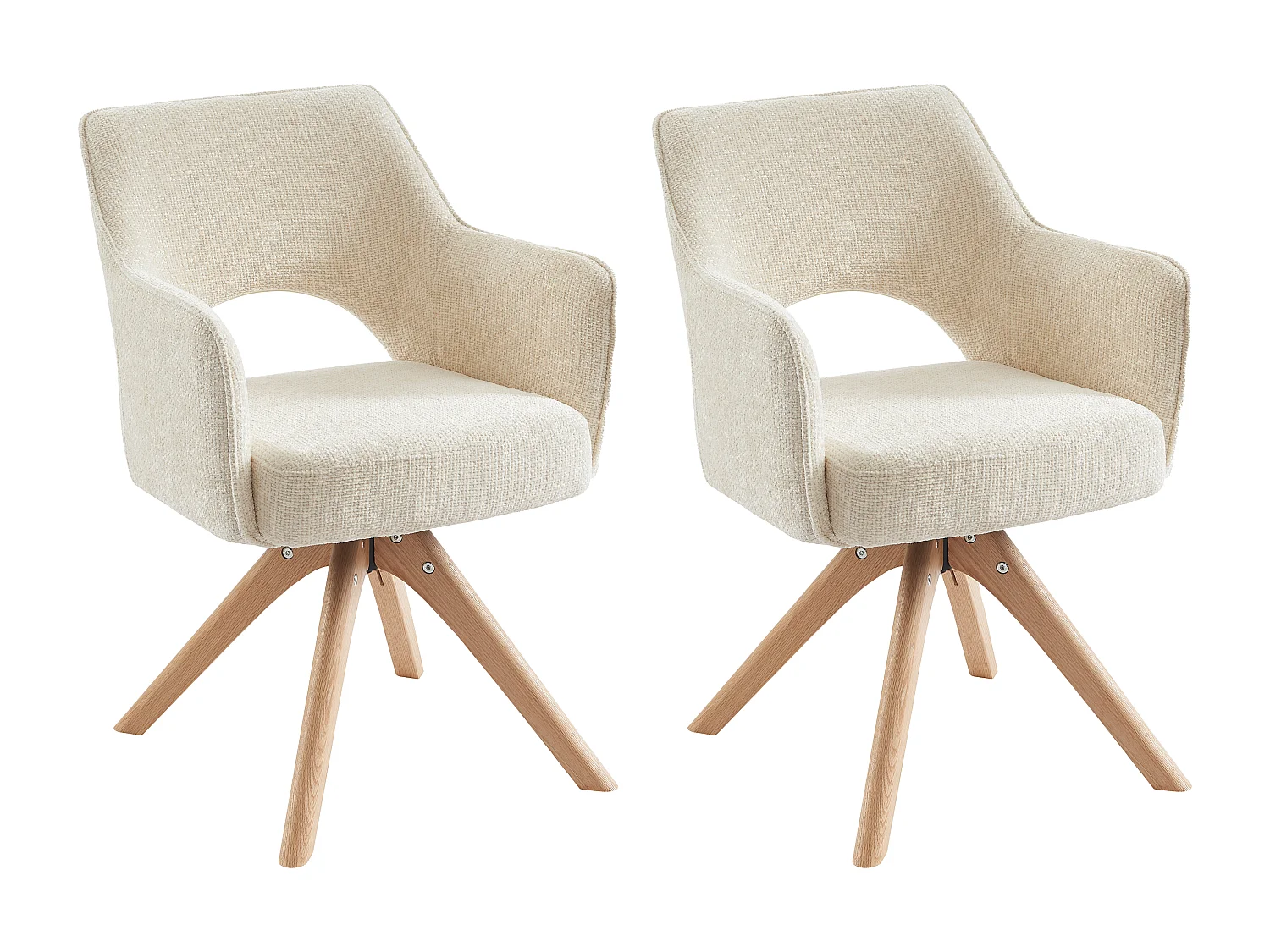 Set van 2 draaistoelen met armleuningen van stof en eikenhout - Crèmewit - KONYA