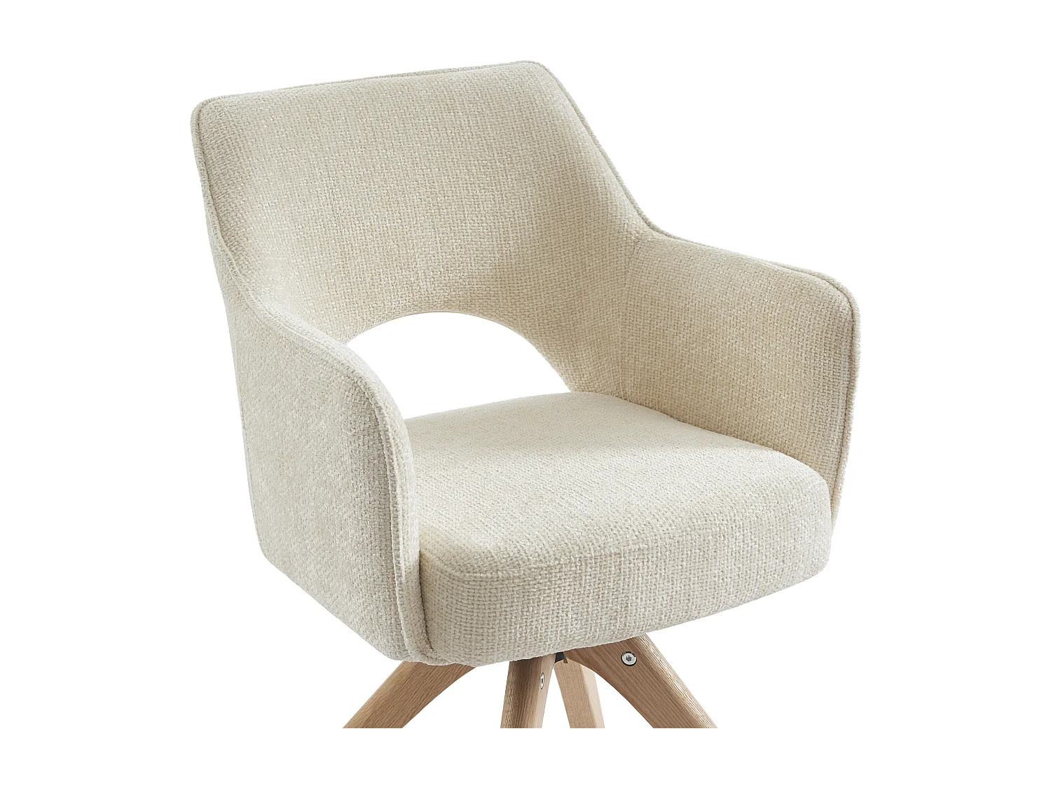 Lot de 6 chaises pivotantes avec accoudoirs en tissu et chêne - Crème - KONYA