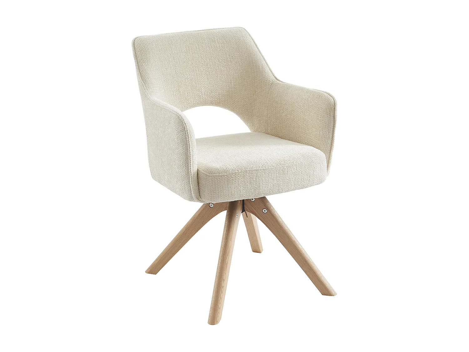 Lot de 6 chaises pivotantes avec accoudoirs en tissu et chêne - Crème - KONYA