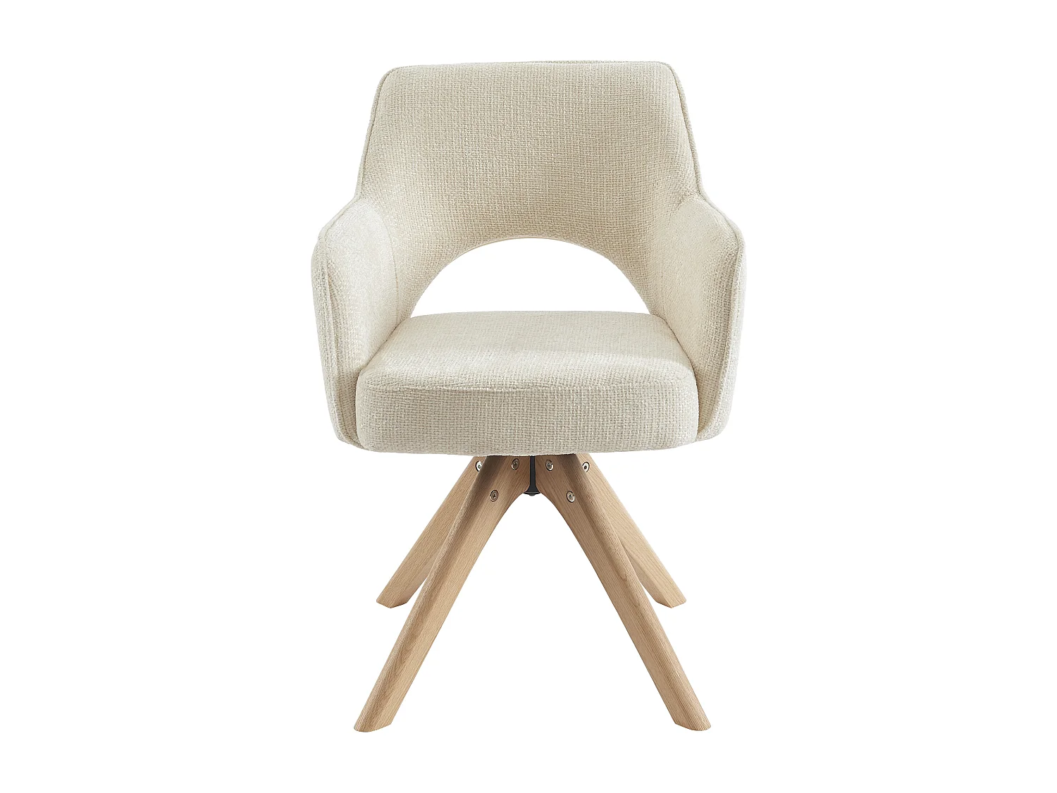 Lot de 6 chaises pivotantes avec accoudoirs en tissu et chêne - Crème - KONYA