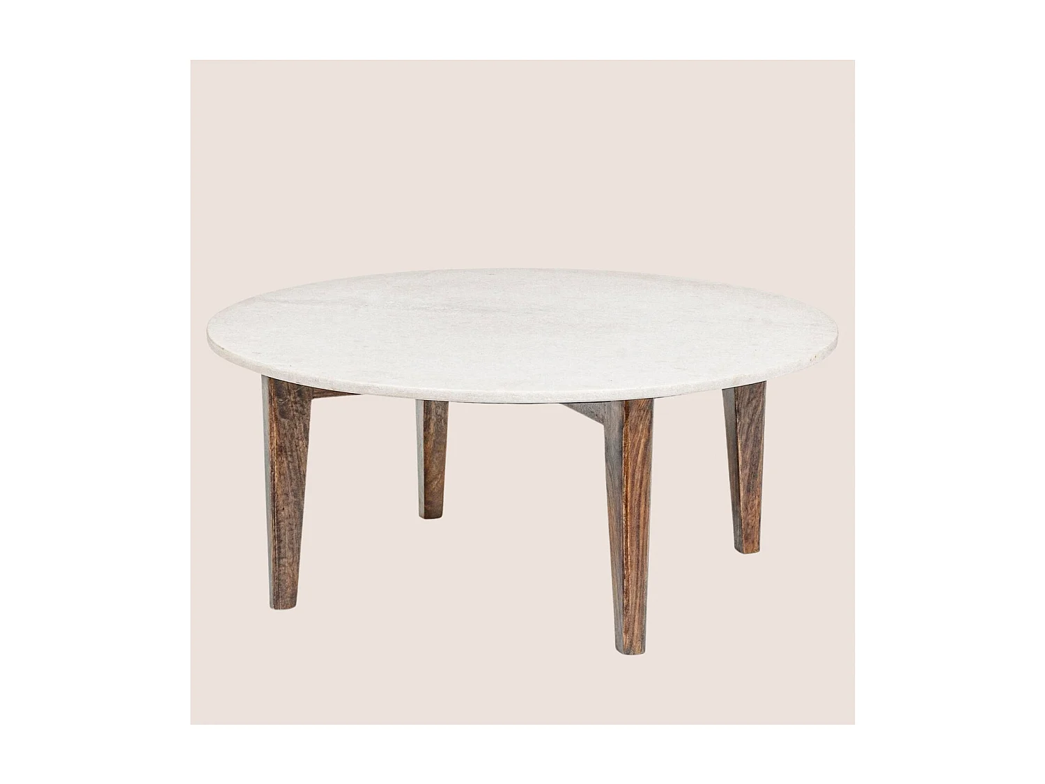 Table basse ronde vintage en manguier et marbre blanc L75 - BLANY