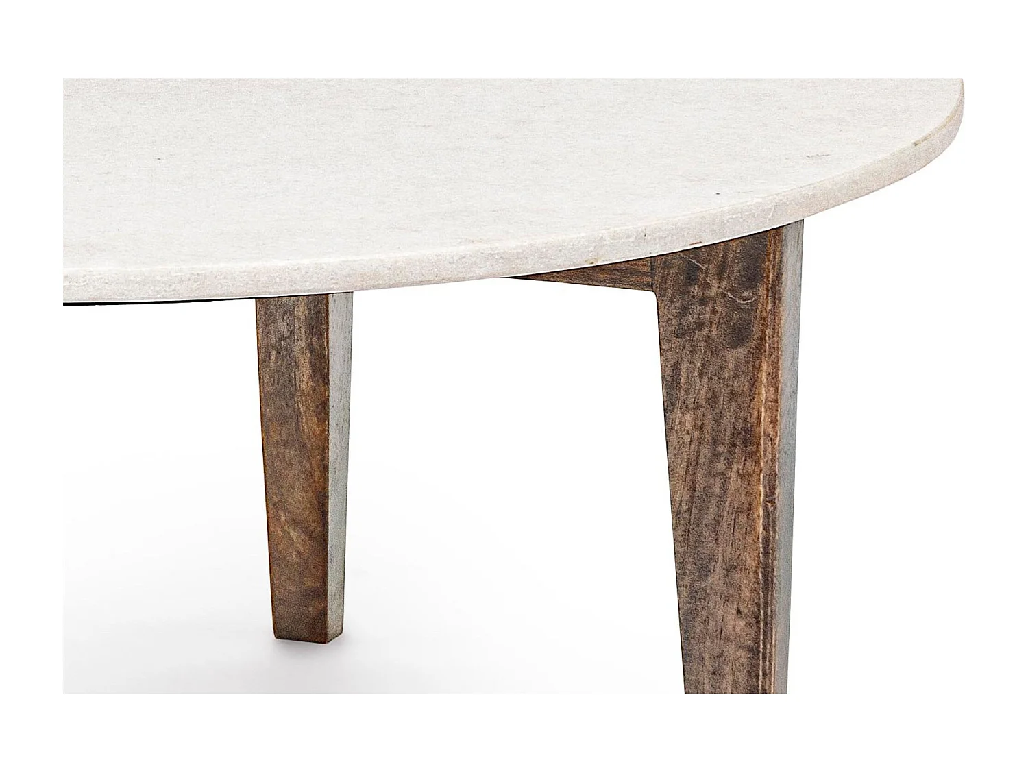 Table basse ronde vintage en manguier et marbre blanc L75 - BLANY
