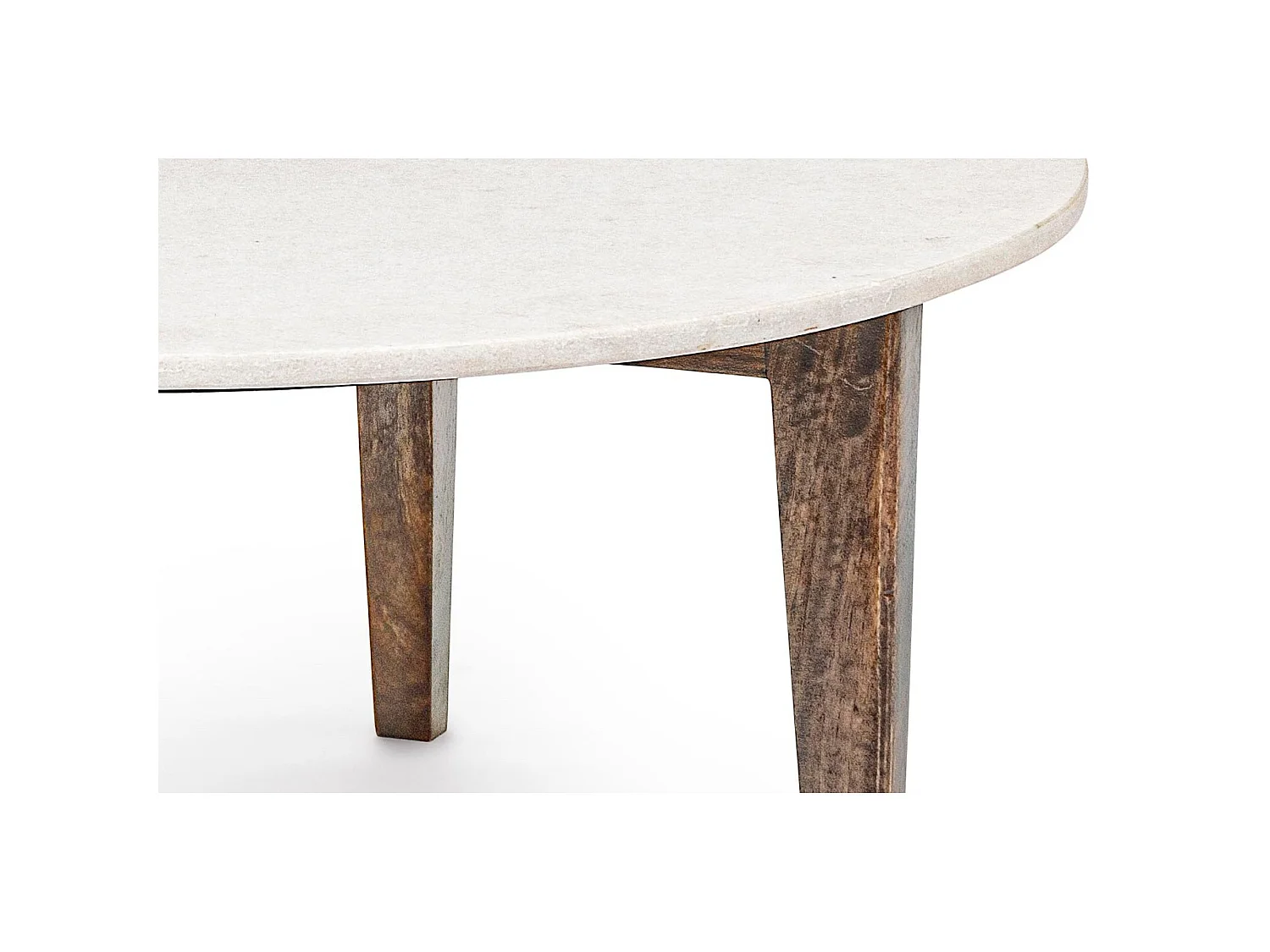 Table basse ronde vintage en manguier et marbre blanc L75 - BLANY
