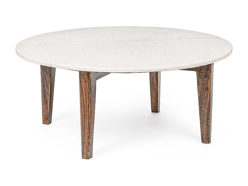 Table basse ronde vintage en manguier et marbre blanc L75 - BLANY