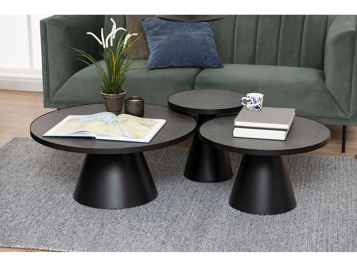 Bout de canapé rond en céramique et métal noir D45 - GIROLLE