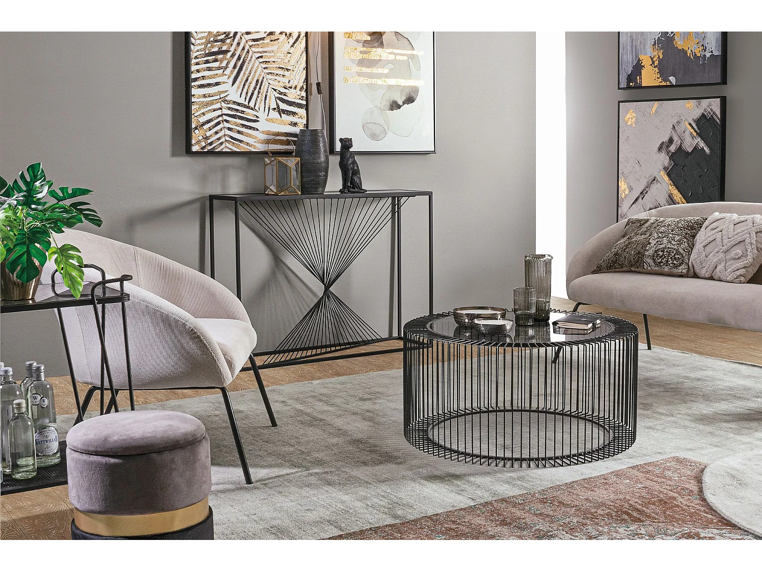 Console filaire en verre et en métal noir L107 - SPIRALE