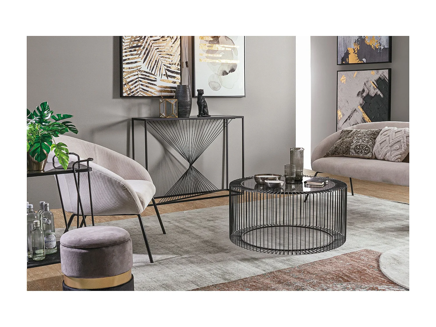 Console filaire en verre et en métal noir L107 - SPIRALE