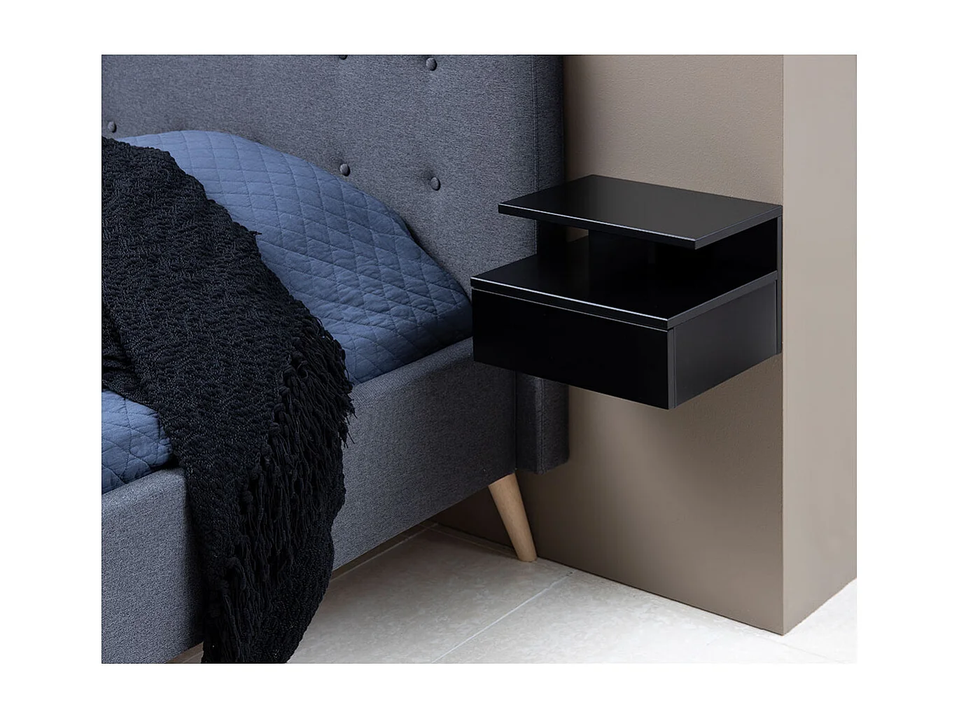 Chevet suspendu en bois 1 tiroir 1 niche - ASLAN