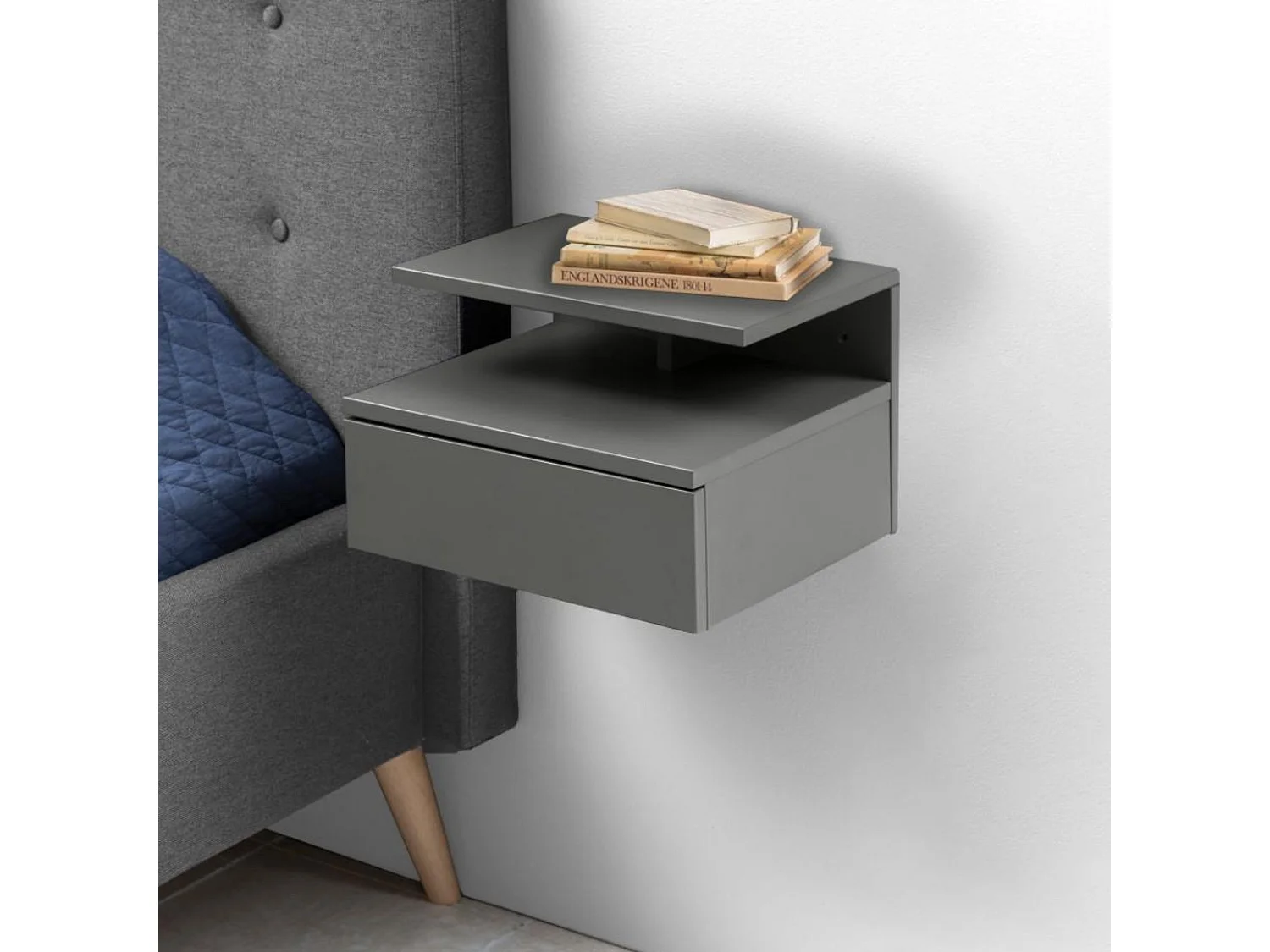 Chevet suspendu en bois 1 tiroir 1 niche - ASLAN