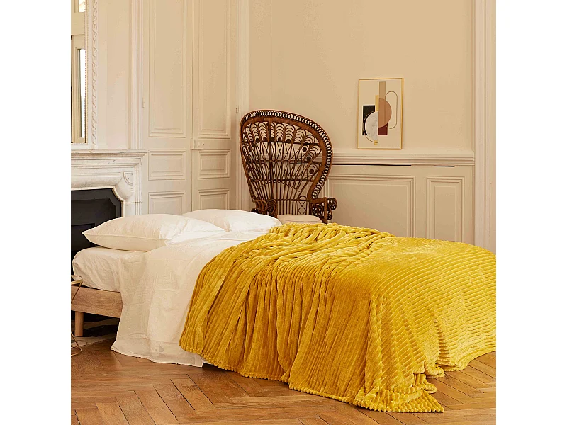 Couverture 100% polyester 240x260 cm microvelours DOLCE jaune miel