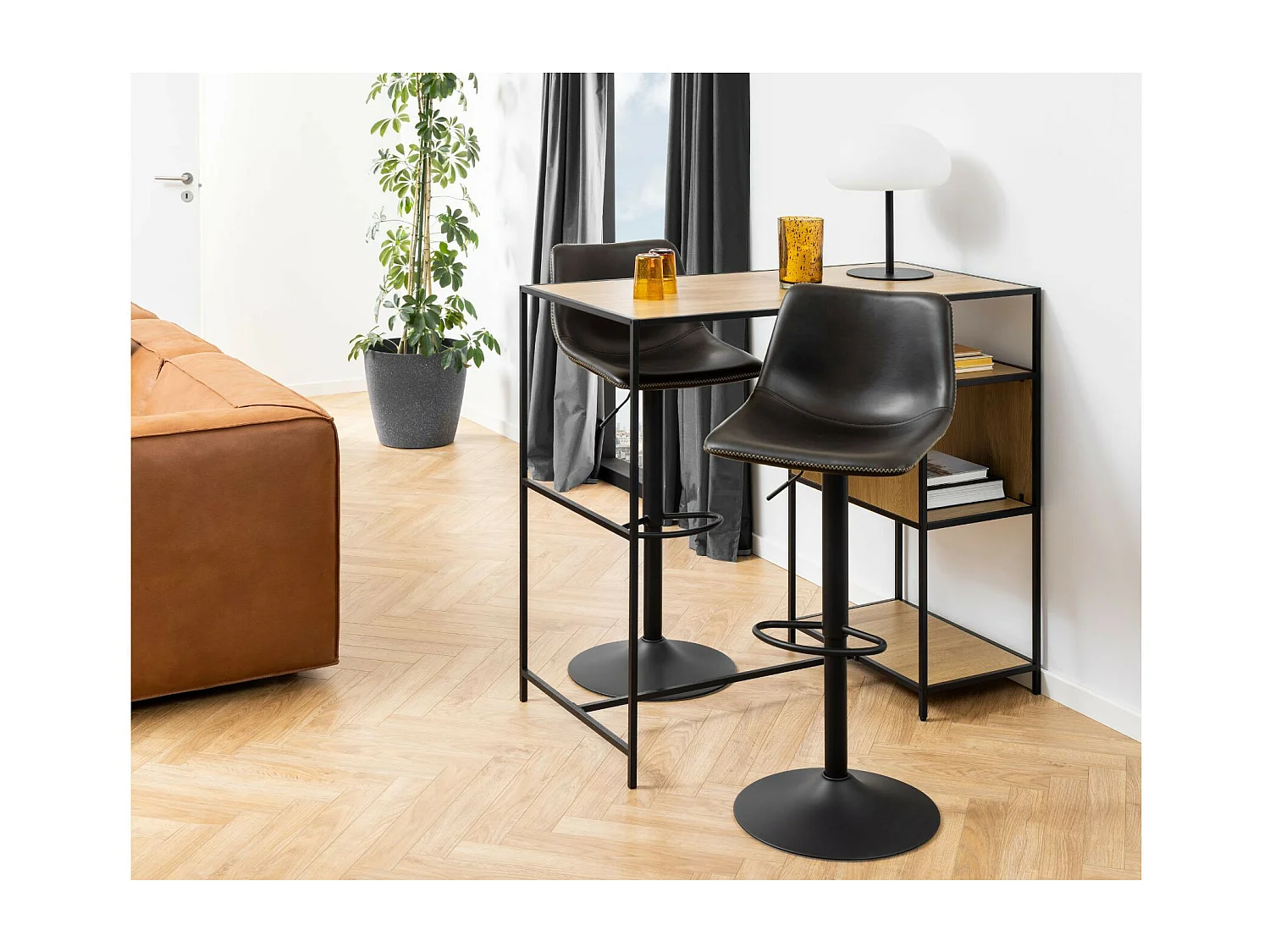 Tabourets de bar simili piétement tulipe métal noir (lot de 2) - JACK