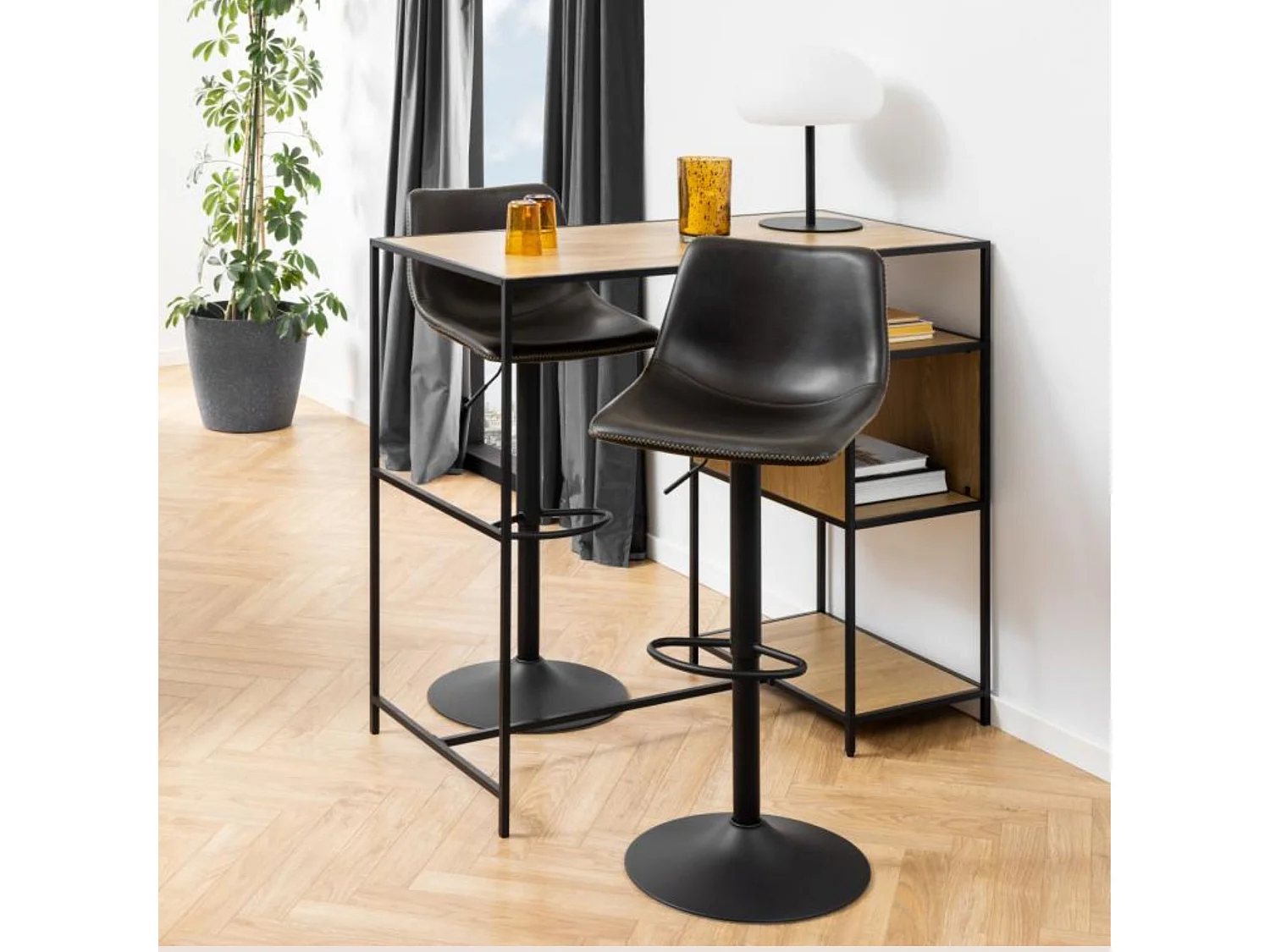 Tabourets de bar simili piétement tulipe métal noir (lot de 2) - JACK