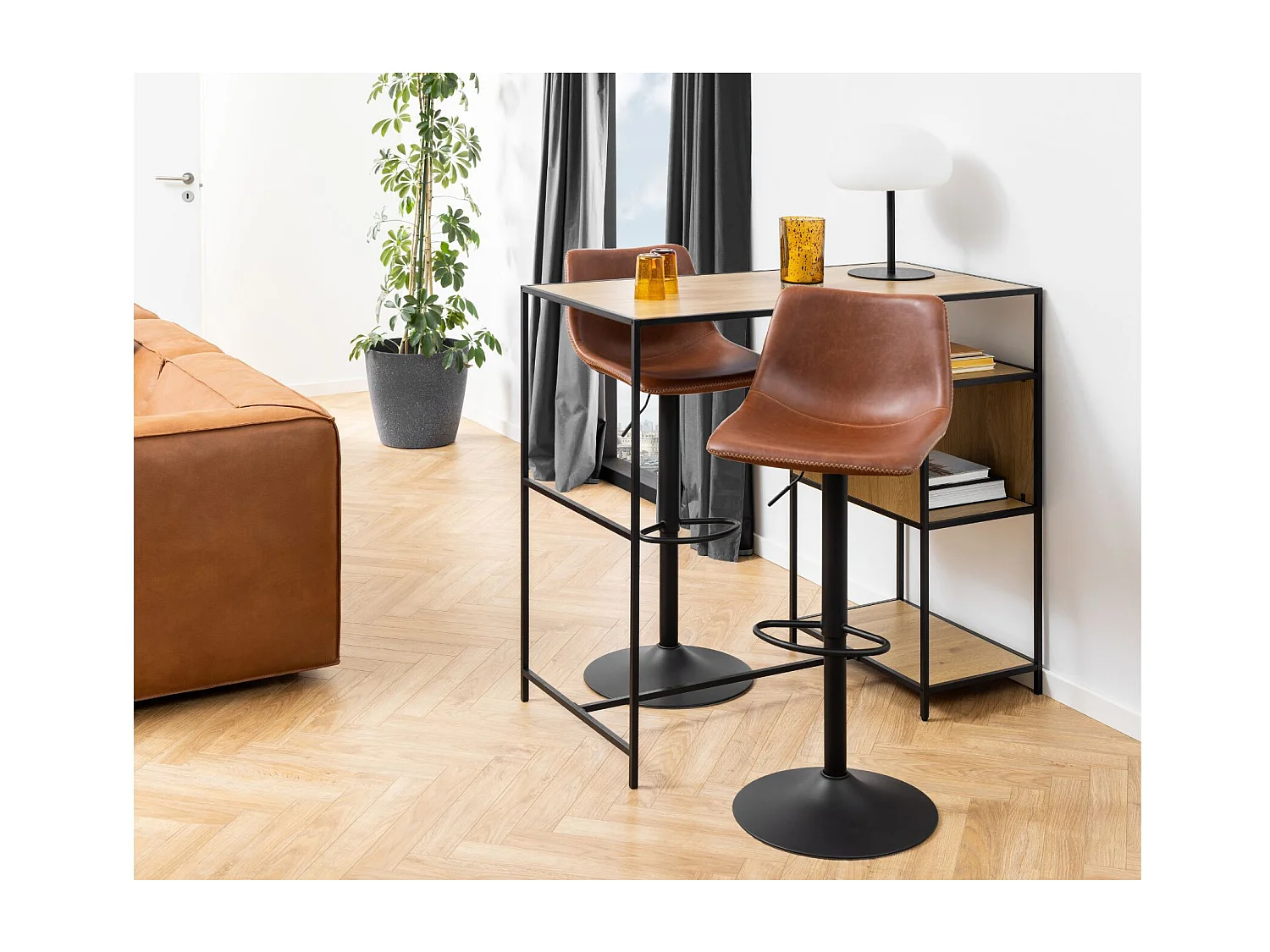 Tabourets de bar simili piétement tulipe métal noir (lot de 2) - JACK