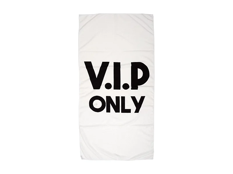 Drap de plage 70x140 cm en polyester KANEOHE modèle "VIP Only" blanc et noir