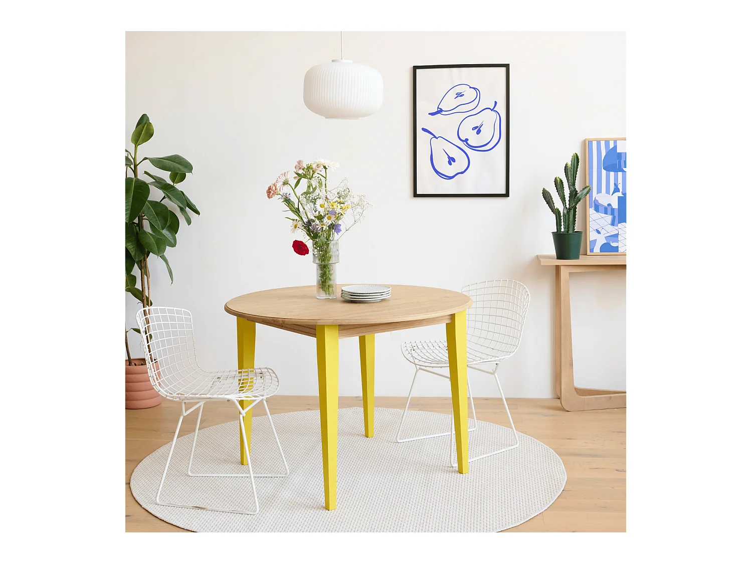 Table ronde extensible en bois 4/6 places D105 pieds colorés - VICTORIA