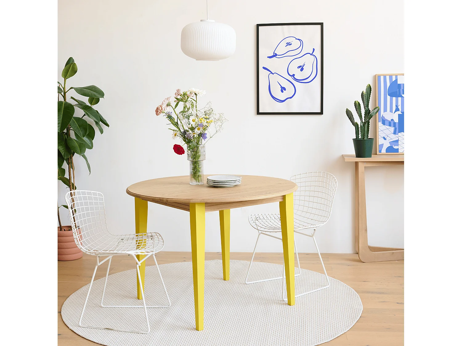 Table ronde extensible en bois 4/6 places D105 pieds colorés - VICTORIA
