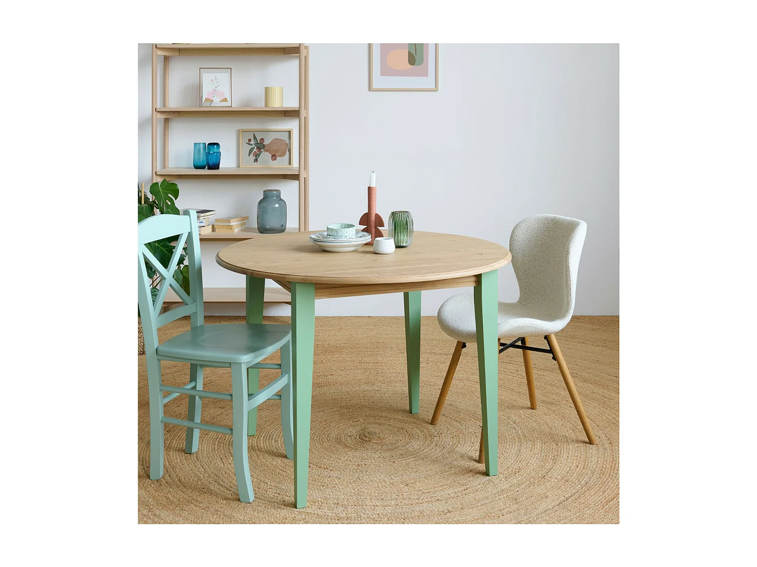 Table ronde extensible en bois 4/6 places D105 pieds colorés - VICTORIA